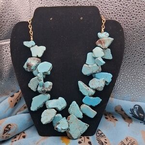 Vintage Turquoise Stone Necklace with Gold Chain 18"-22"